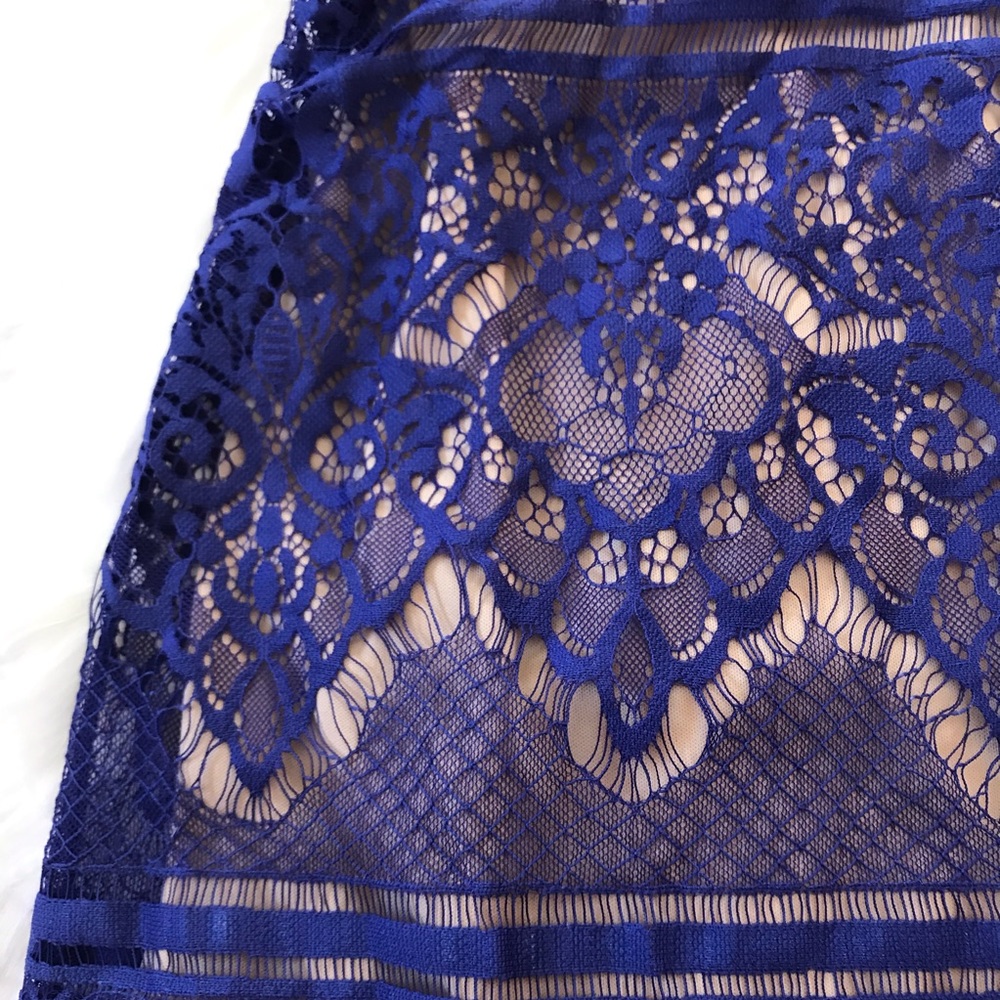 Crystal Doll purple lace nude halter top dress, L - Picture 7 of 8